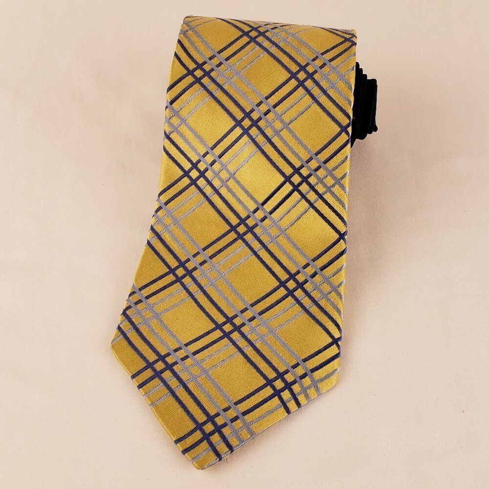 Tommy Hilfiger Blue and Yellow Mens Silk Tie 3.75" x 58"